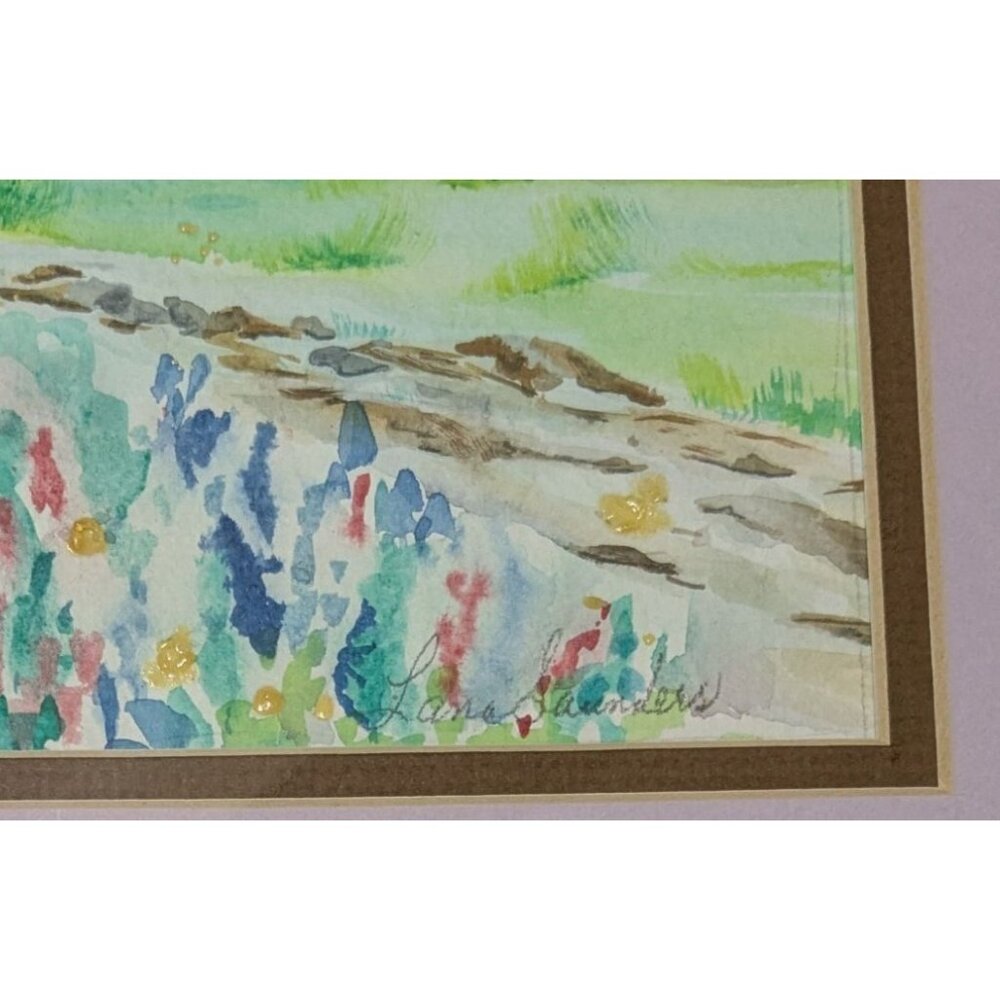 Framed Watercolor Landscape Painting Lavender Mat Rose-Gold Frame signed - Picture 3 of 15